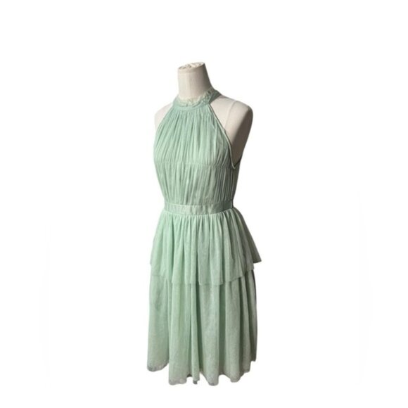 Vila halterneck tulle Midi dress with tiered skirt in mint green in Size 4 - Picture 5 of 5
